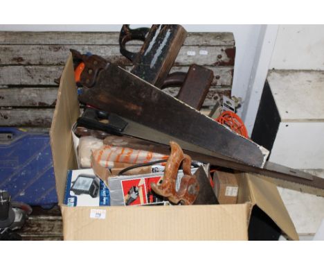 A box of various hand tools etc