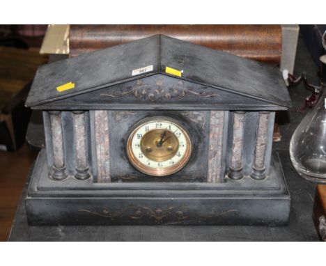 A Victorian slate and marble mantle clock of architectural form 