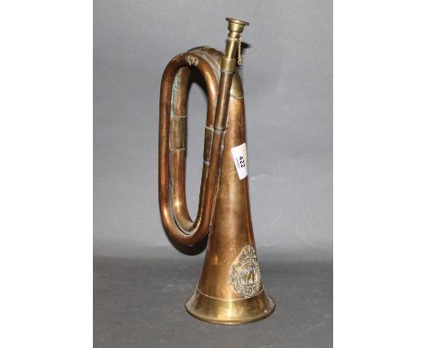 A brass and copper Ontario Regiment bugle (lacking mouth piece) 