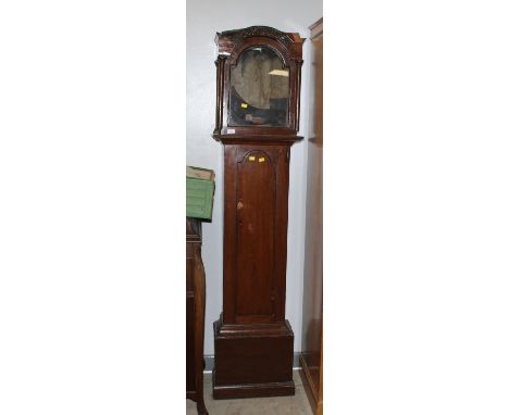 A 19th century stained pine longcase clock, the dial marked for H Ivinson, Penrith (30 hour), damage throughout. 