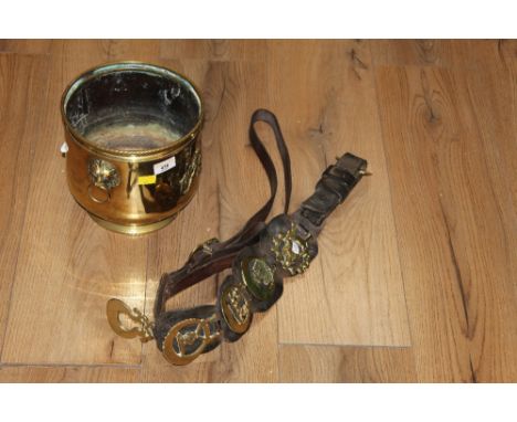 A brass planter, sold together with a brass Martingale 