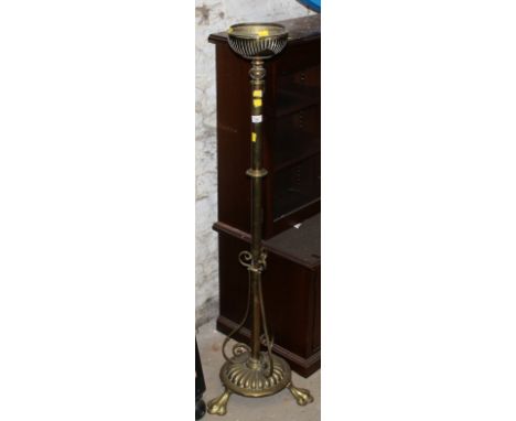 A Victorian brass telescopic standard oil lamp base of Benson design, 130 cm