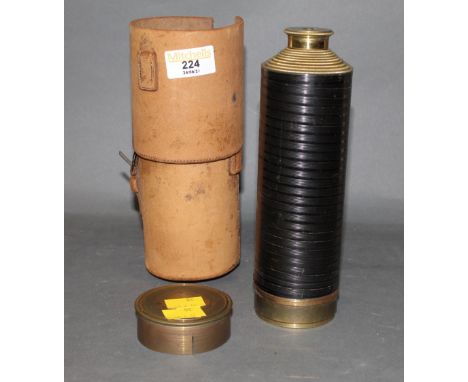 An Edward G Wood (117 Cheapside London) eight drawer DRAW telescope, with turned ebony detail and stitched leather case, 91 c