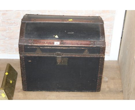 A late Victorian studded canvas and wood mounted dome top trunk, 52 cm high, 60 cm wide, 44 cm deep