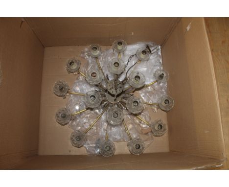 Large modern brass effect and glass chandelier light fitting 