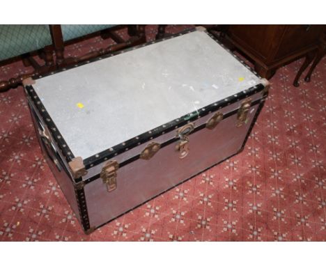 A metal rectangular trunk, 93 cm wide
