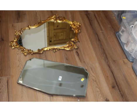 1930's frameless mirror of architectural form and a modern reproduction gilt framed mirror of 19th century design