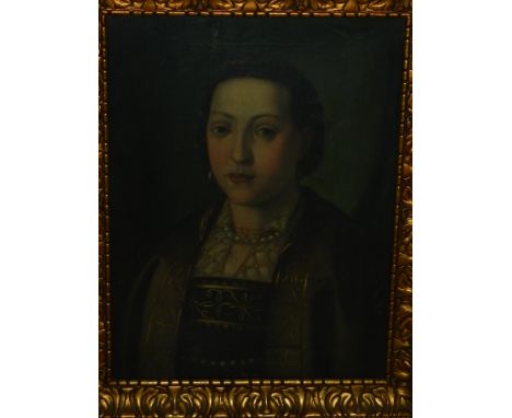 Early 18th century Italian School, portrait of a noblewomen sitting to dexter, oil on canvas, inscription to verso 'Resembles