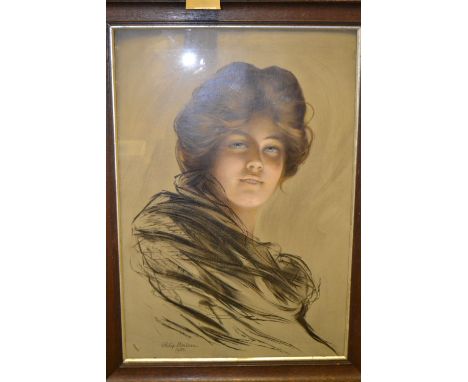 After Philip Boileau, early 20th century French school, a head and shoulder portrait of a young woman, lithograph on paper. H