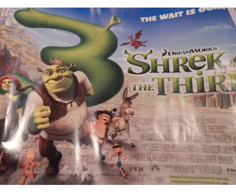 A collection of film posters, to include Shrek, Zorro, The Perfect Man, Step Up 2, Just Like Heaven, Music and Lyrics, etc. (
