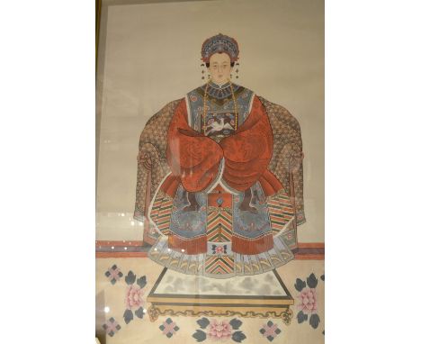Early 20th century Chinese school, a seated full length portrait of a noblewoman. H.97cm W.63cm
