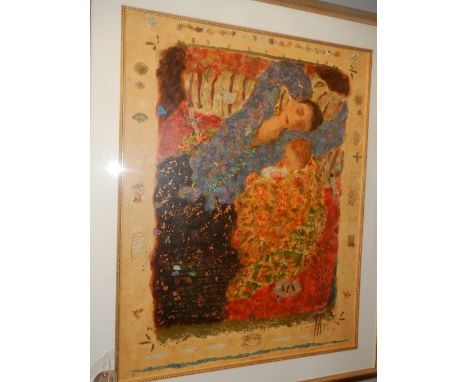 Roy Fairchild-Woodard (British, b.1953) lady with child, lithograph, signed, 62/ 465, H.94cm, W73cm 