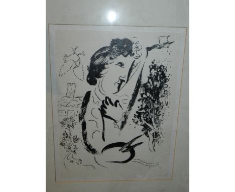 After Marc Chagall, a Surrealist portrait study, lithograph on paper, unsigned. H.32cm W.24cm