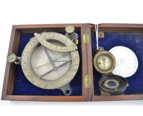 A late Victorian silvered and patinated brass surveyor's sundial compass, together with a sighting compass. (2)