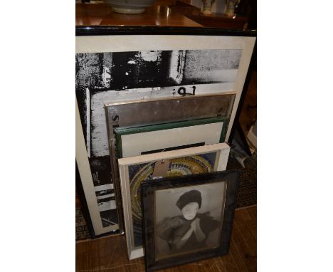 A selection of pictures, to include an abstract watercolour, a contemporary landscape, acrylic on paper signed lower left, a 
