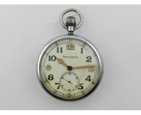 Jaeger Lecoultre, Geneva. An early 20th century military issue silver plated pocket watch, with Arabic dial, set second subsi