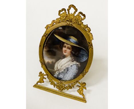 FRENCH PORTRAIT MINIATURE OF A LADY - IN BRASS FRAME 