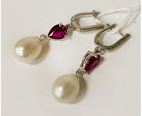 RUBY &amp; SOUTH SEA PEARL LEVER BACK EARRINGS