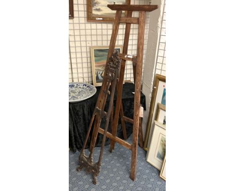 19THC ARTISTS STUDIO EASEL WITH ANOTHER EASEL - LARGEST 188.5CMS - SMALLEST 150CMS APPROX