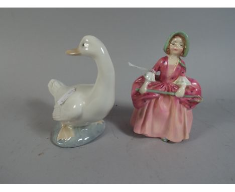 A Royal Doulton Figure, Bow Peep HN 1811 Together with A Nao Figure of A Duck.