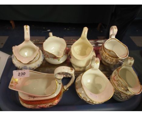 A Collection of Seven 19th Century Cream Jugs Including Royal Worcester Together withy A Silver Plated Tray.