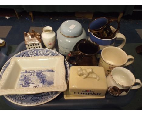 A Tardy of Ceramics to Include Blue and White Shredded Wheat Bowl, Lurpac Butter Dish, Twinning Tea Caddy Etc.