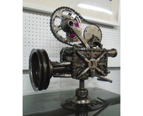 CINE CAMERA, made from engine parts, 44cm H. 