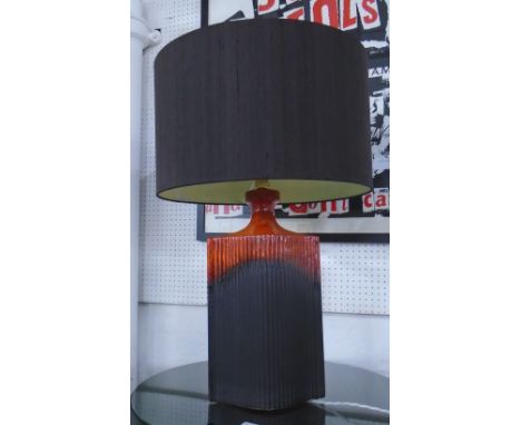 KAISER TABLE LAMP, circa 1970's, rust and black ceramic with a brown shade, 83cm H.