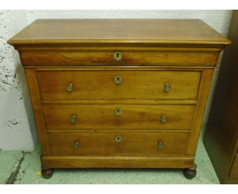 COMMODE, Louis Philippe cherrywood with a shaped frieze drawer over three others, 51cm D x 117cm W x 108cm H. (with faults)