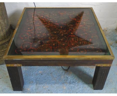 LOW TABLE, Campaign style, 1970's, with electronic fibre optic changing light display top, 79cm W x 79cm D x 39cm H. 