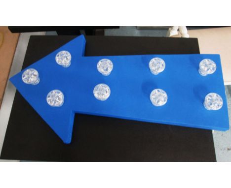 ARROW SIGN, blue, made of wood with bulbs, made by Bee Rich, 2015, 3/10, 87cm H x 46cm W. 