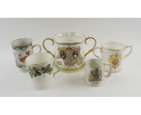 COMMEMORATIVE LOVING CUP, Paragon China, 1910-1935 Silver Jubilee, 15cm H x 16cm diam, an Oriental ceramic tankard, and three