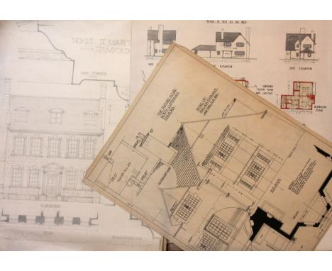 A loose folio of Arts &amp; Crafts architectural drawings by architect Horce Ash, early 20th century circa 1930s, to include 
