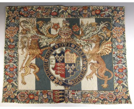 A tapestry depicting the Royal Arms Of England (1558-1603), 20th century, after a 16th century design probably by tapissier J