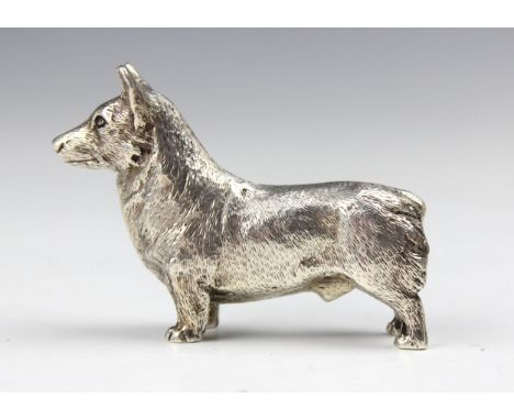 A silver model of a Corgi, Edward Barnard and Sons Ltd, London 1975, the dog modelled standing with realistically chased deta