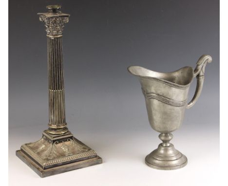 A silver plated candlestick by Thomas Bradbury &amp; Sons Ltd, early 20th century, modelled as a Corinthian column set to a s