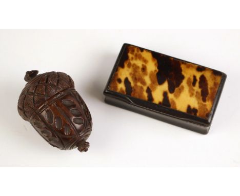 A tortoiseshell and ebonised snuff box, 19th century, of rectangular form with hinged cover, 7.5cm W x 4cm D x 2cm H, with a 