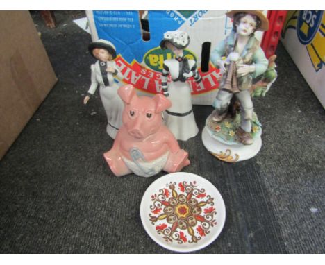 Two boxes of miscellaneous including Nat West Pigs, binoculars and Polaroid camera
