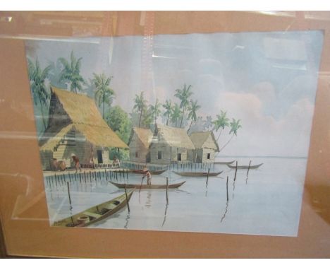 M NOOR: A pair of watercolours depicting rural waterside scenes in Malaysia, framed and glazed, 29cm x 39cm