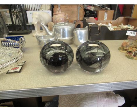 Costa Boda - a pair of smoked glass tea light holders 