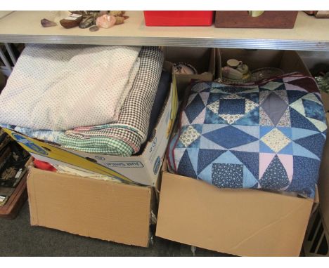 Three boxes of mixed vintage fabric remnants