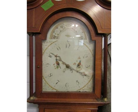 An early 19th Century oak and crossbanded 30 hour longcase clock, painted arched Arabic dial. With pendulum and 3 weights (2 