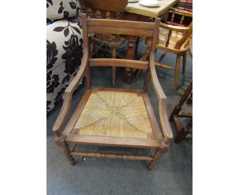 An elm seated kitchen chair, oak gate leg table and carver chair (3) 