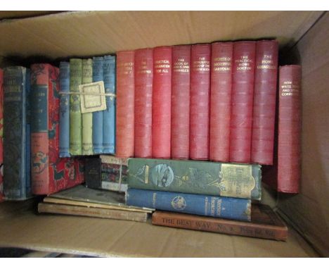 A box containing early 20th Century hard back books including titles "Ogilvie's Encyclopedia and "Children Of The New Forest"