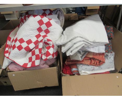 Two boxes of mixed vintage fabric remnants