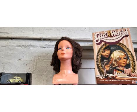 Palitoy Girl's World make up and hair styling model in box,34cm, and High Speed diecast model Volkswagen Beetle Helen House 2