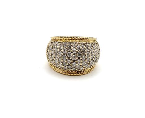 An 18ct yellow gold and diamond bombe ring, the diamonds of approximately 2.0 carats combined, within rope-twist border, Size