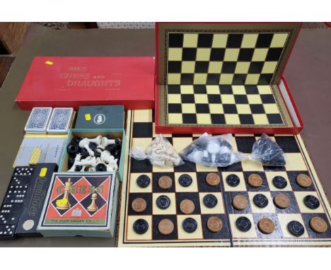 Chad Valley Draughts and Chess Set, Merit Draughts and Chess Set, De La Rue Canasta and marquis Dominoes Set. 