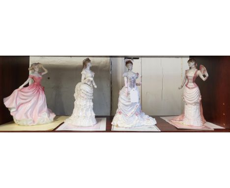 Royal Doulton Ellen and Royal Worcester ladies including The Painted Fan, 21cm to 23cm, with certificates. (4)All four are pr