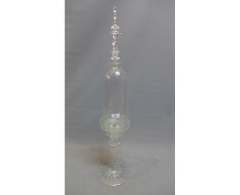 Andy Paiko, a hand blown bell jar with twisted stem base and spiral finial. Signed and dated 2011 to base. H-86cm 